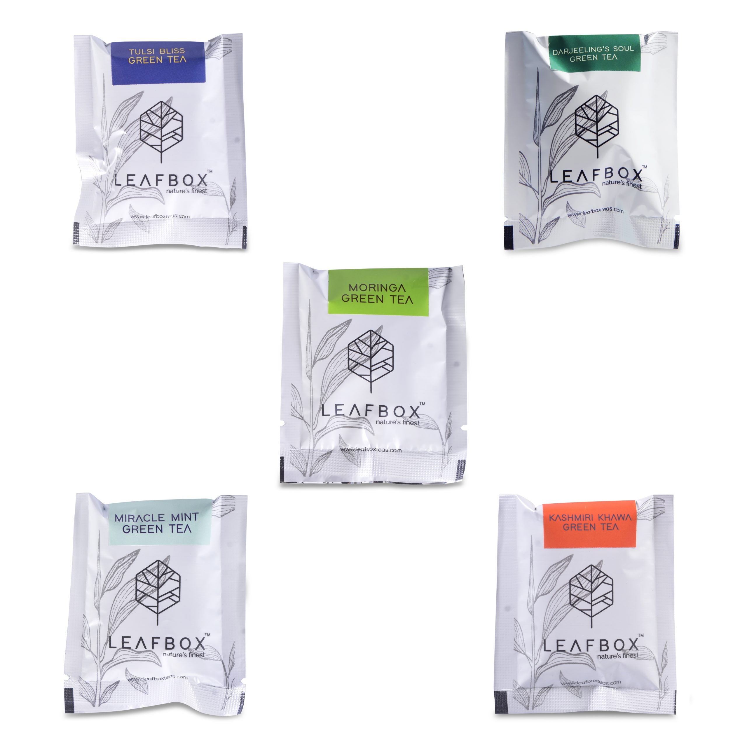 5 flover green tea pack at Leafbox Teas